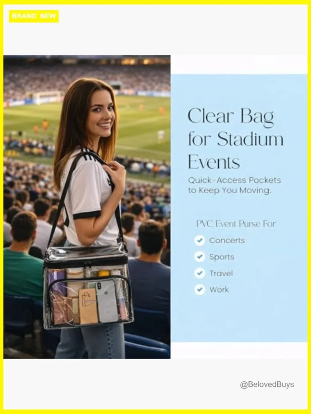 Clear Stadium Approved Crossbody Bag Transparent Tote PVC Travel Security
